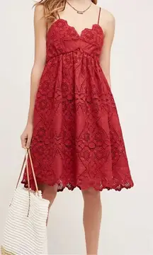 Maeve Anthropologie Red Lace Summer Moon Dress Womens  Strappy babydoll 12