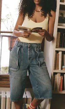 Free People We The Free Havasu Slouchy Cropped Jeans Wide Leg Tahoe Blue Size 27