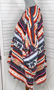 Angie Southwestern Aztec Elephants Print Open Front Kimono Topper Medium