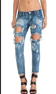 One Teaspoon Cobain Trashed Freebirds Jeans with Ankle Zipper