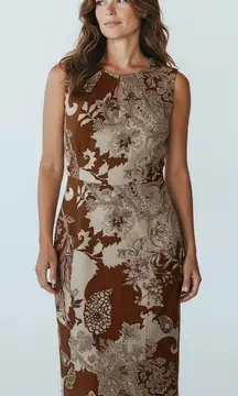 Talbots Brown Paisley Sleeveless Sheath Knee Length Dress Size 6 Work Career