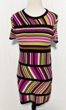 Missoni for Target Stripes Crew Neck Knitted Mini Dress Pink Black Size Medium