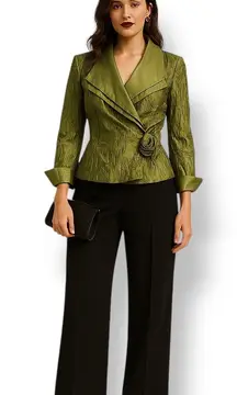 Vintage Victor‎ Costa Women's Green Floral Crinkle Jacket Size 10 Wedding Formal