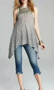 We The‎ Free Tunic Top Sleeveless Handkerchief Hem Knit Speckle Gray Medium