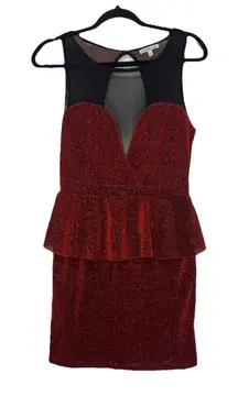 Charlotte Russe Red Sparkle & Black Sweet Heart V Neck Sleeveless Dress Size L