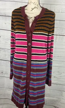 Lane Bryant Sweater Cardigan Womens 14/16 Multicolor Stripe Button Front Duster