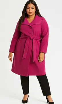 Eloquii Coat Womens 26/28 Pink Belted Wrap Trench Long Sleeve Button Plus Size