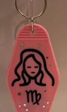 Virgo Zodiac Stars Retro Motel Pink Black Keychain