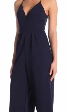 Love, Nickie Lew Small Navy‎ Blue Lace Back Jumpsuit Romper Pockets Zip Up