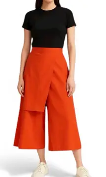 MANGO wide leg pants with cover over front orange Sz L