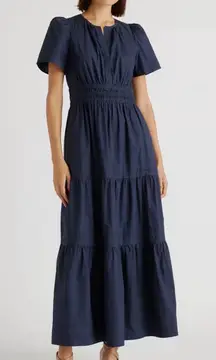 NWT Quince 100% Organic Cotton Black Poplin Tiered Maxi Dress Sz L