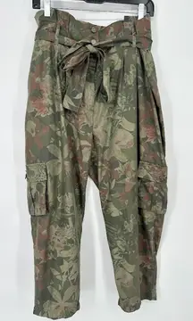 Madeline Womens Floral Camo Cargo Pants Boho Belted Tropical Crop 14P Petite