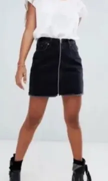 Abercrombie & Fitch grunge steampunk raw hem black denim full zip skirt NWT 24