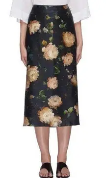 Vince Painted Rose Satin Slip Skirt in Petal Glow