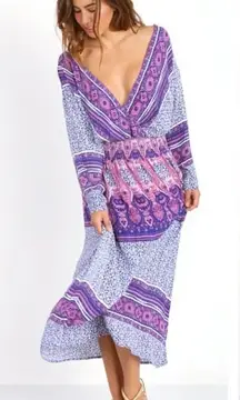 Free People She's a Lady Reversible Midi Dress XS Purple Tribal Mix Print Boho
