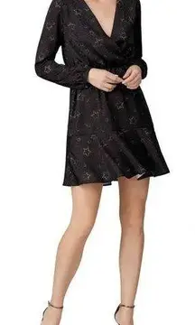 Slate & Willow Black Star Printed Faux Wrap Dress Size Large $225