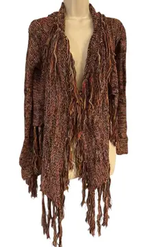 BKE Gimmicks Open Fringe Cardigan Sweater Womens Medium Multicolor Boho Knit