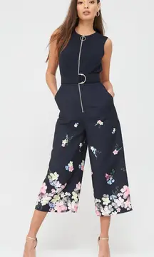 Ted Baker Cosetee Pergola Zip Front Jumpsuit Size 0 Women, Black Floral Cropped