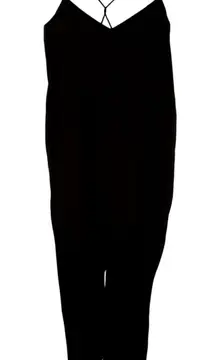 ASOS spaghetti strap jumpsuit black pockets crossover low back women's size 4
