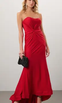 FAVIANA Red Strapless Evening Knot‎ Front Mermaid Sweetheart Gown 0