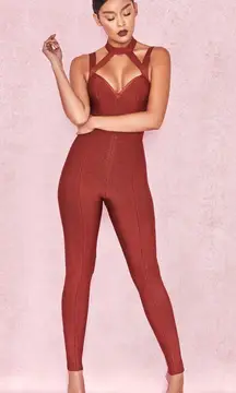 House of CB Cypresa Rust Lurex Collar Strap Jumpsuit Women’s Size XS