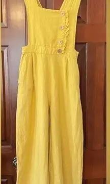 Zara four button ruffle front linen jumpsuit