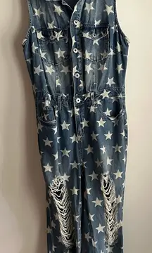 Ashley Stewart Denim Jumpsuit with Star Pattern