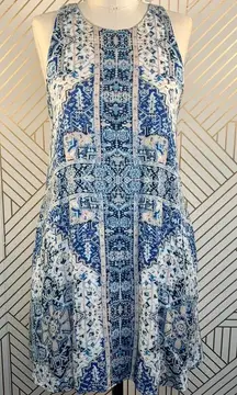 Lavender Brown Blue Geometric Paisley‎ Print Dress