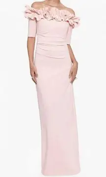 Xscape Women's Ruffle Off-The-Shoulder Crepe Column Gown Blush Sz 12