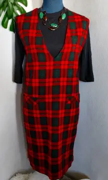 Sag Harbor Red Plaid Tartan Jumper Wool Dress
