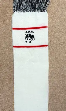WWF White and Red Scarf with Fringe