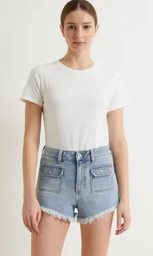 Celebrity Pink Juniors Denim Frill Hem Shorts - Size 9 NWT Button Front Pockets