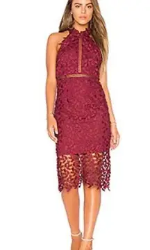 Bardot Gemma Leaf embroidered burgundy dress halter top x Revolve