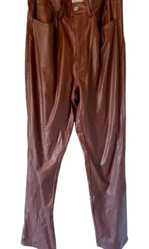 Danielle Bernstein‎ WeWoreWhat Croc Ankle Flare Brown FauxLeather Pant Size27/4