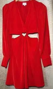 Dee Elly Womens V-Neck Long Sleeve Heart Cut Out Red Mini Dress Size Small