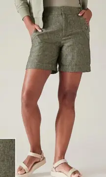 ATHLETA Voyager Linen‎ Shorts 100% linen Aspen Olive  Women's SIZE 22W