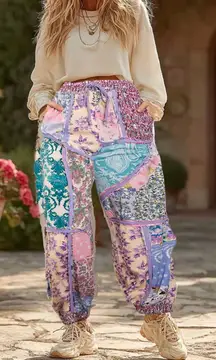Blue Velvet Patchwork Pants