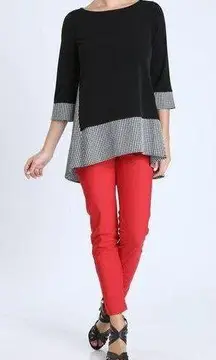 IC by Connie K Collection Black Tunic With Contrast Check Print Style