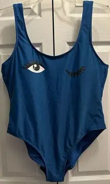 No Boundaries Blue Winky Face One Piece Swimsuit Size XL