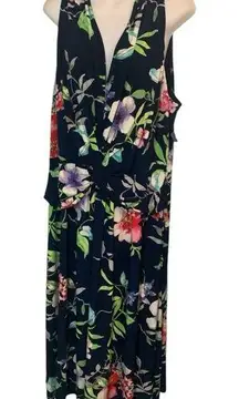 Chaps Plus Maxi Dress 22W Navy Blue Floral Lined