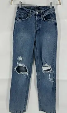 Wild Fable Jean Women 0 Blue Distressed Straight Leg‎ High Rise Button Fly