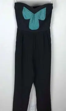 6 Shore Road Black Teal Strapless Jumpsuit