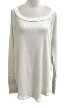 Free People Oversized Relaxed Waffle-Knit Thermal Sweater Top White size Medium