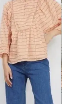 Apiece Apart‎ Cala Bib Top Blouse Metallic Striped Peach Pink Gold Size US 0