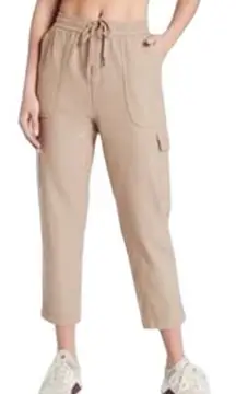 Athleta Farallon Cargo Crop Pants Pull On Drawcord Breathable Silt Taupe Tan 12P