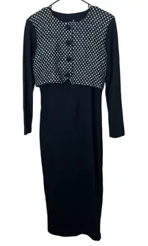 All That Jazz‎ Dress Black Long Sleeve Maxi Party Career Vintage 90s Houndstooth