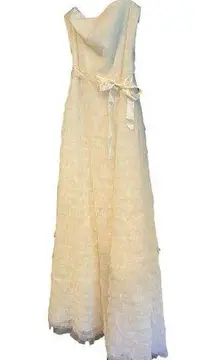 BCBG Maxazria cream tiered  tile tule maxi gown