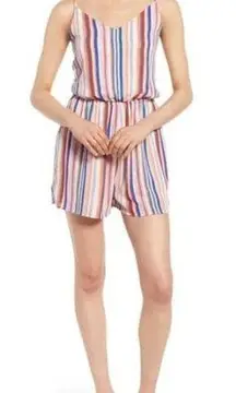 One Clothing Los Angeles White Blue Orange Striped V-Neck Romper Size Small