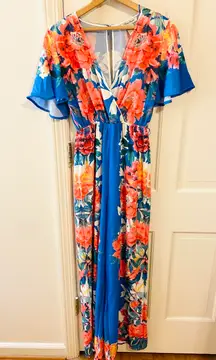 NWT  blue floral print vneck jumpsuit
