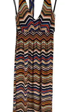 Bisou‎ Bisou Woman Chevron Print Stretch Long Dress Maxi Halter Size 14